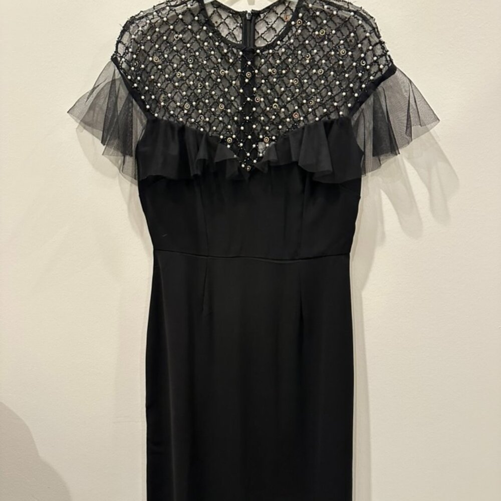 Long Black Dress - Gold and tiny pearl inlays